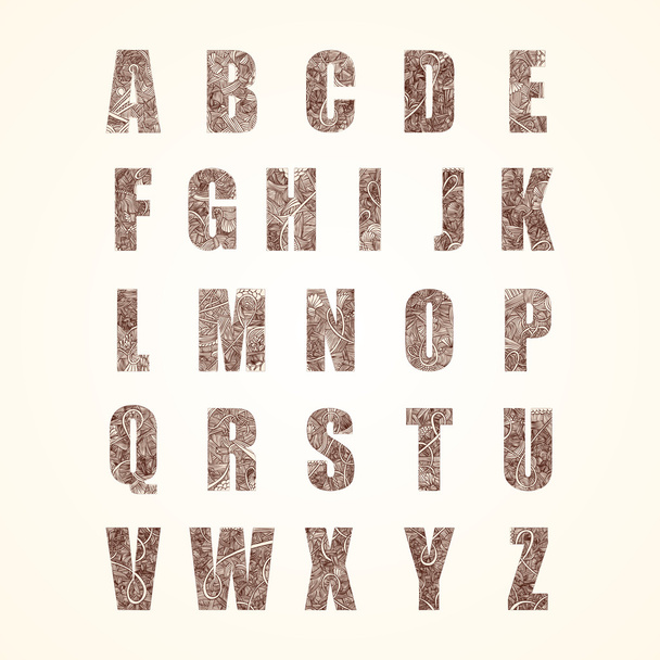 Doodle alphabet with abstract pattern on them. - Vektori, kuva