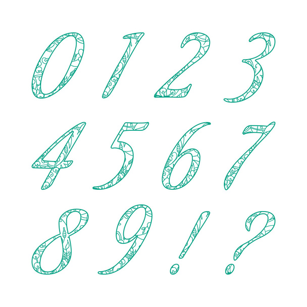 Doodle numbers with abstract floral pattern. - Vector, Image