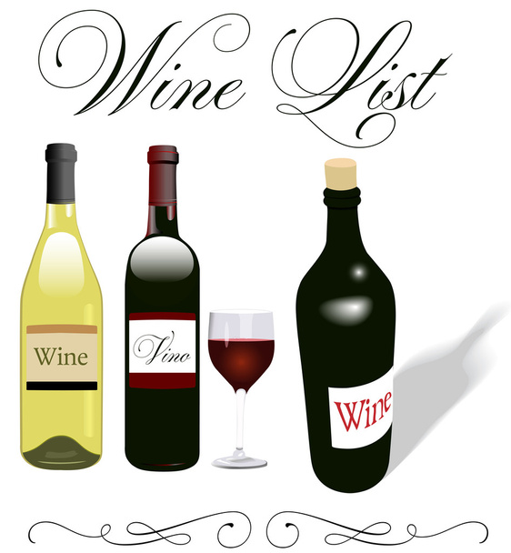 Wine list menu bottles glass design - Vector, Image