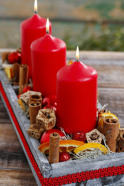 Christmas decoration with red candles - Foto, Imagen