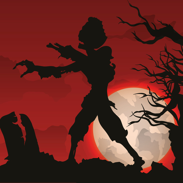 Zombie Dawn scène in kerkhof, vectorillustratie - Vector, afbeelding