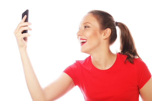pretty woman taking selfies - Foto, immagini