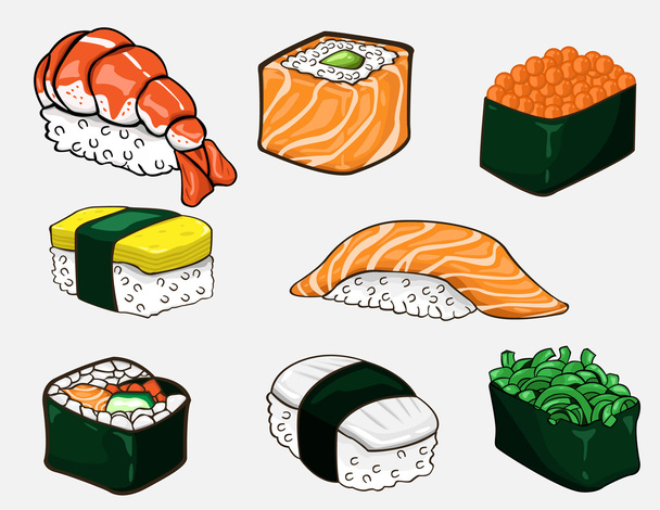 Japanese sushi collection. Vector design - Wektor, obraz