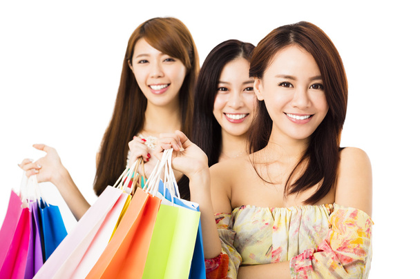 Group of happy young woman with shopping bags - Photo, Image