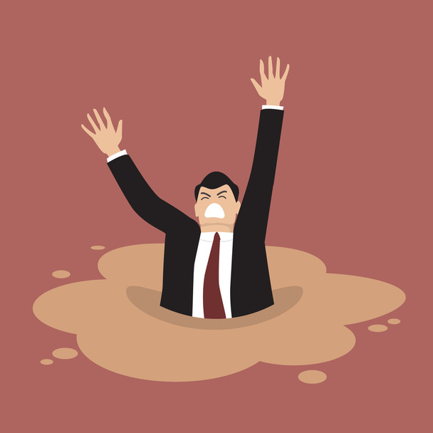 Businessman sinking in a puddle of quicksand - Vector, Image