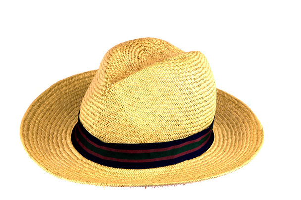 Vieux chapeau de paille sur fond blanc
 - Photo, image
