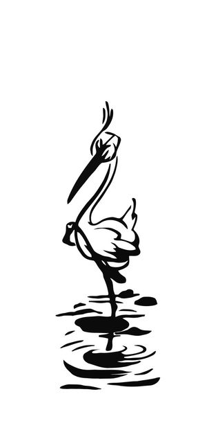 sketch heron standing on one leg - Vector, Image