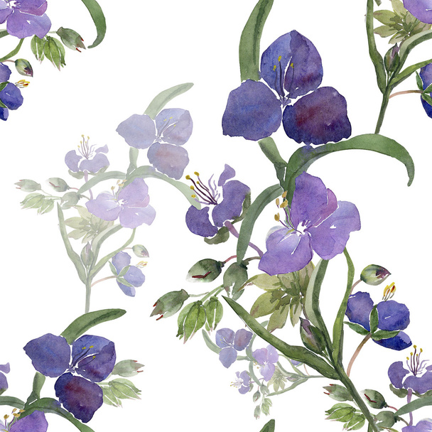 Watercolor illustration of blue flowers seamless pattern - Φωτογραφία, εικόνα