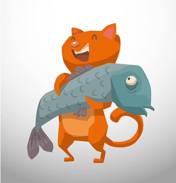 cat with big fish - Vektor, obrázek