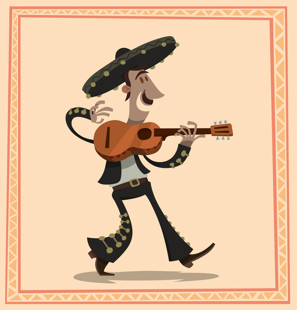cartoon Mariachi with guitar - Vetor, Imagem