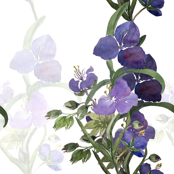 Watercolor illustration of blue flowers seamless pattern - Foto, Imagen