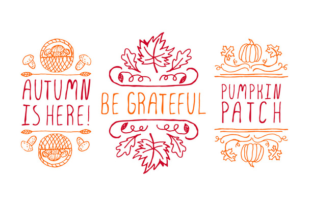 Hand-sketched typographic elements for autumn - Vector, Image