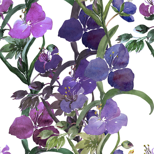 Watercolor illustration of blue flowers seamless pattern - Фото, изображение