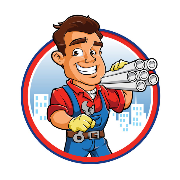 plumber worker with key in the hand - Vector, Image