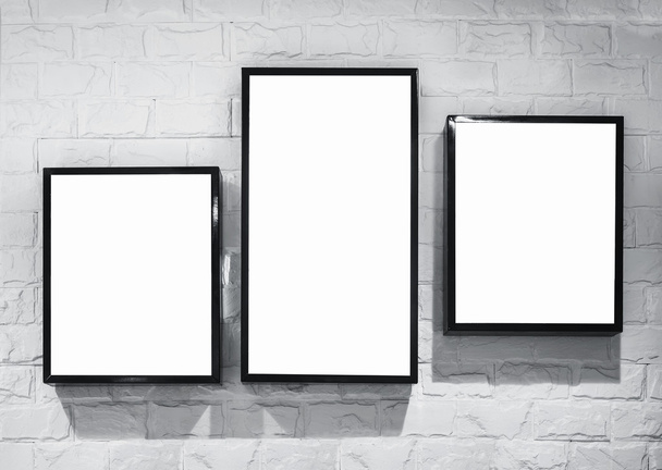Mock up Light box frames deisgn template on white brick wall - Photo, Image