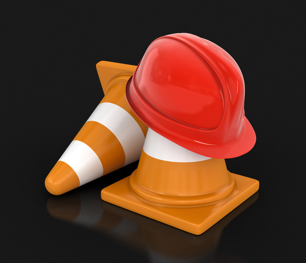 Helmet and traffic cones - Photo, image