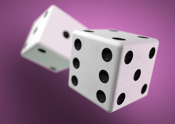 Two die (dice) captured rolling in mid air. Throwing dice in cas - Photo, Image