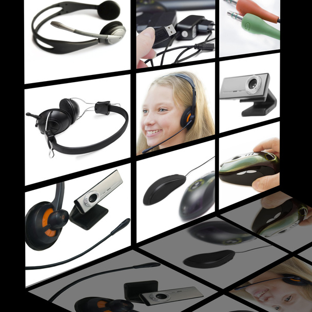 Collage con equipo informático sobre fondo negro
 - Foto, Imagen