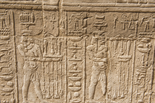 Egyptin hieroglyfiset kaiverrukset seinällä
 - Valokuva, kuva