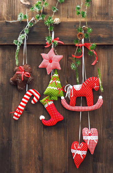 Christmas decoration over rustic wooden background - Zdjęcie, obraz