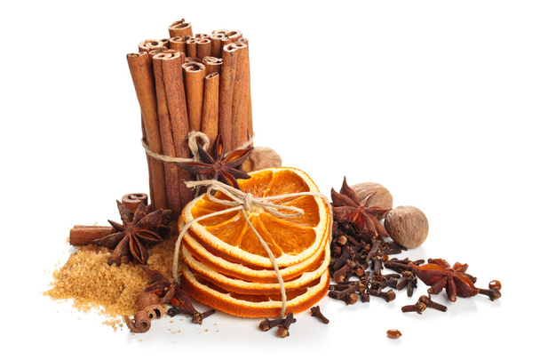 Dried Orange, Star Anise And Cinnamon Sticks  . - Photo, Image