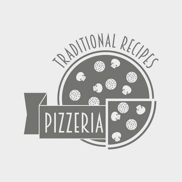Label Pizzeria noir et blanc ou concept de logo pour le restaurant et café italien. Peut être utilisé pour concevoir menu, cartes de visite, affiches
 - Vecteur, image