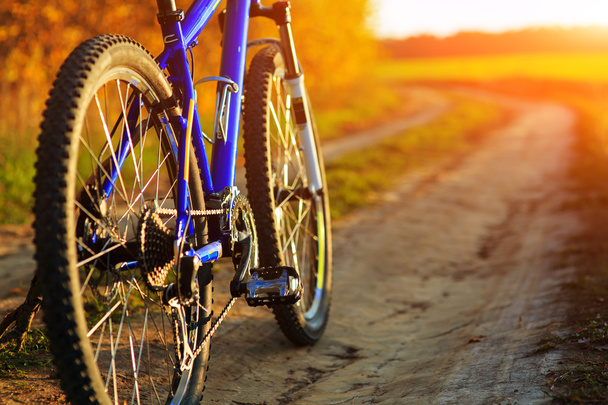 Beautiful close up scene of bicycle at sunset, - Foto, imagen