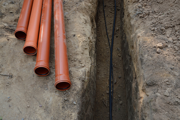 Laying of cables and pipes in the trench - Photo, Image