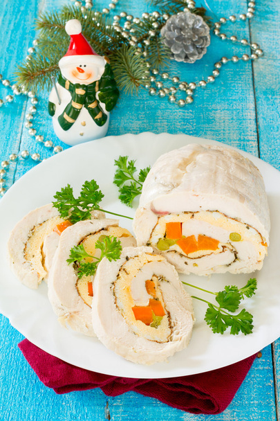 Chicken roll with omelette and vegetables in a New Year's Eve - Photo, Image