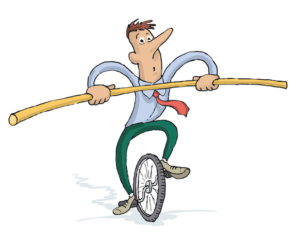 Focused Businessman Riding a Unicycle With A Bar - Vector, Image