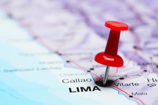 Lima pinned on a map of America - Photo, Image