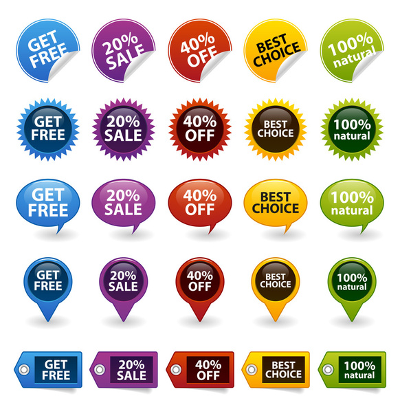 Colorful badges and tags - Vetor, Imagem