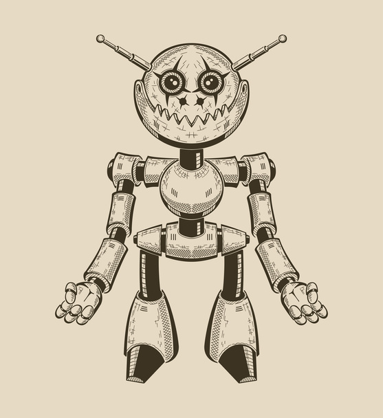 Imagen de un divertido robot de metal de dibujos animados con antenas. Ilustración vectorial
. - Vector, imagen