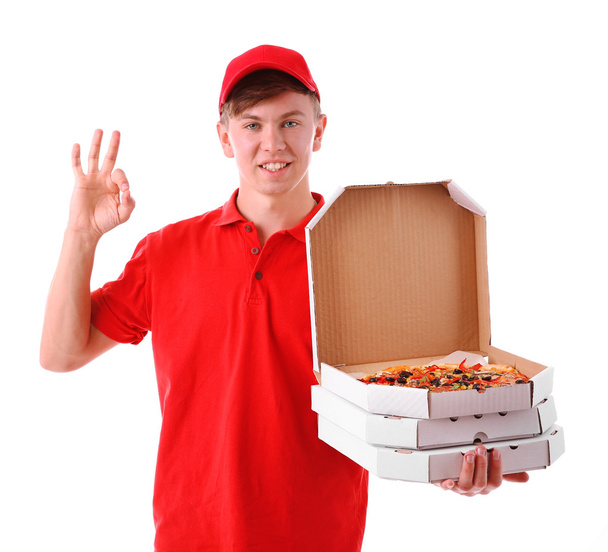 Delivery boy with pizza boxes - Фото, изображение