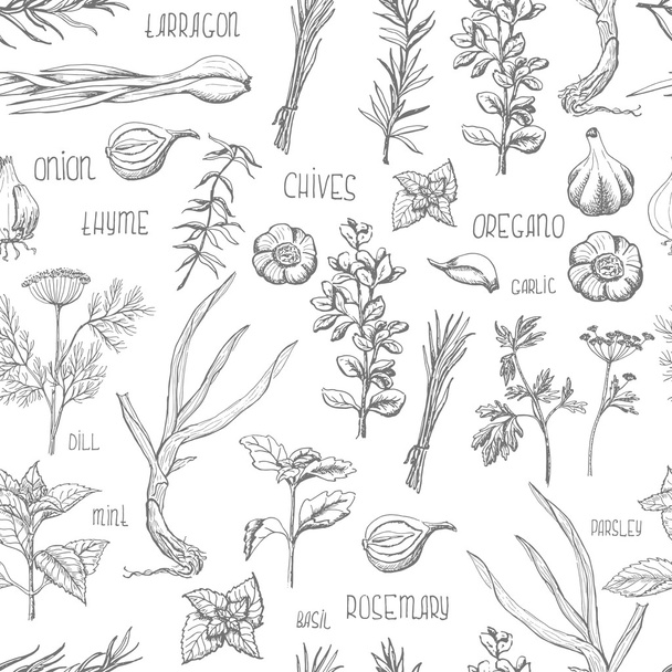 Seamless pattern with herbs and spices - Wektor, obraz