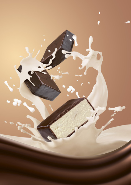 Bonbons au chocolat avec soufflé, noyade dans le lait
 - Photo, image