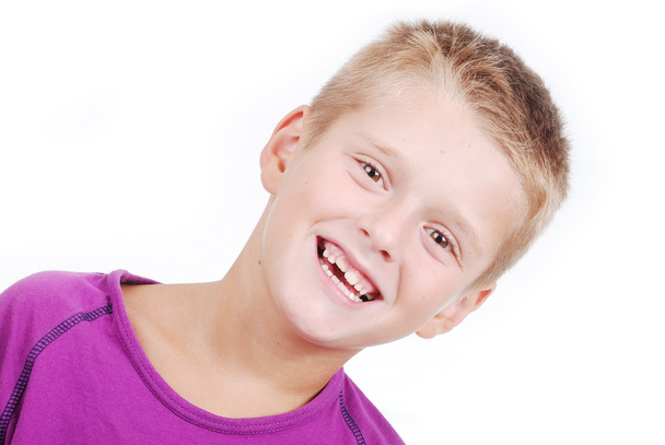 Cute school kid with blond hair isolated - Photo, image