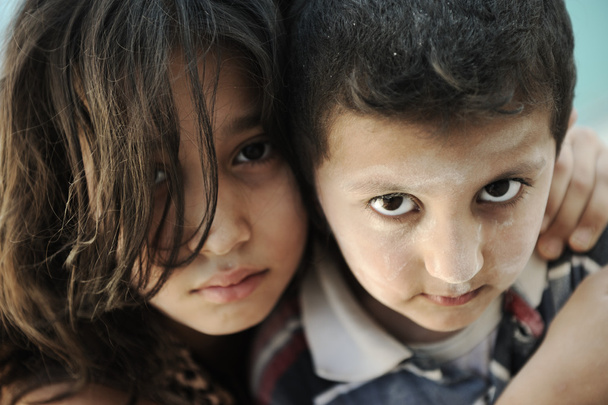 Little dirty brother and sister, poverty , bad condition - Φωτογραφία, εικόνα
