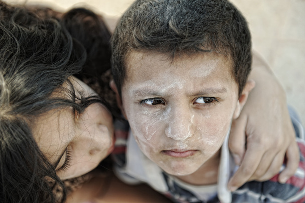 Little dirty brother and sister, poverty , bad condition - Fotografie, Obrázek