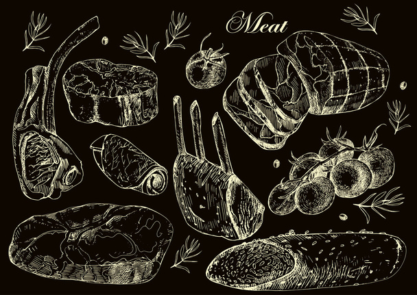 Fresh meat, hand drawn collection. - Vector, Image