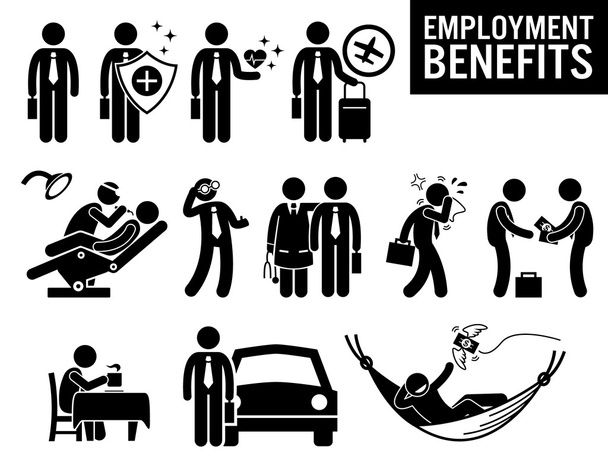Zaměstnanec Zaměstnanost Job Benefits Stick Figure Pictogram Icons - Vektor, obrázek