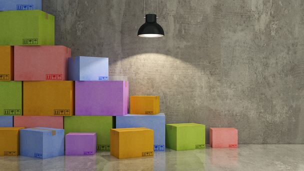 cartons de couleurs dans la pièce vide 3D
 - Photo, image