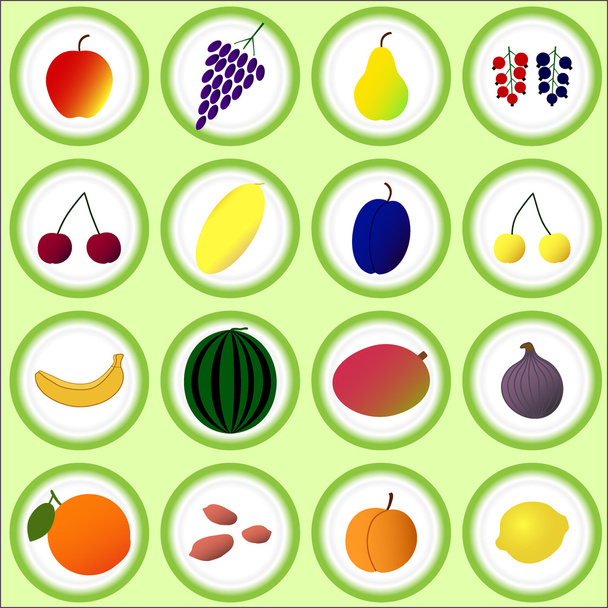 Flat fruits and berries - Vektor, obrázek