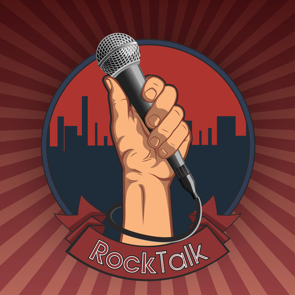 hand holding a microphone in a fist. retro rock poster. vector illustration.  rock talk print - Vector, Image