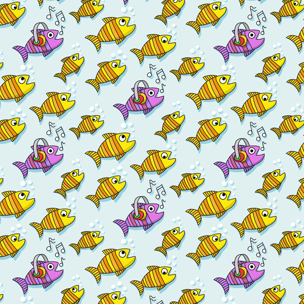 repetitive pattern with fish who listen to music - ベクター画像