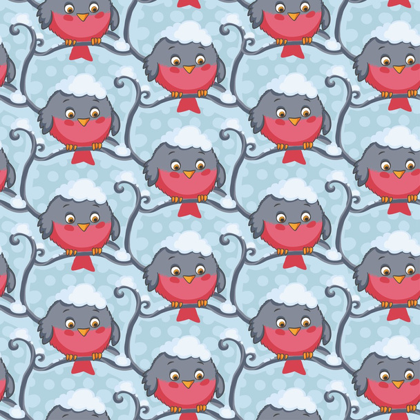 Bird red vector seamless pattern. Winter background. - Vector, Image