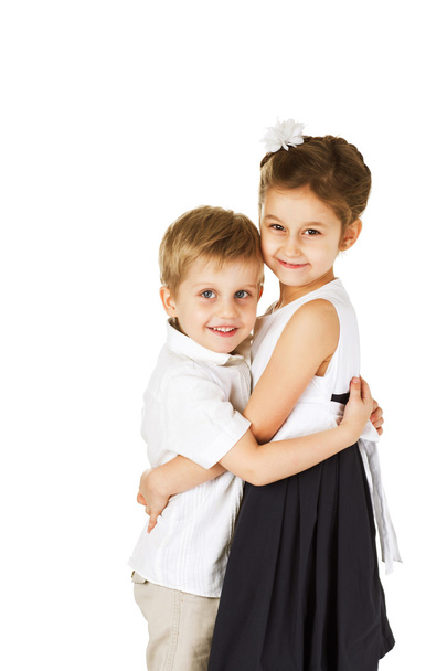 .happy brother and sister on white background - Photo, Image