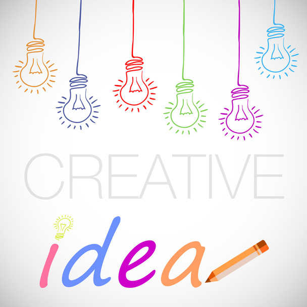 illustration with lightbulb background and idea lettering - Vector, Image