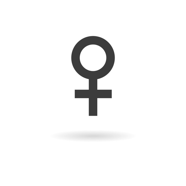 Dark grey icon for female (woman) on white background with shado - Vector, Image
