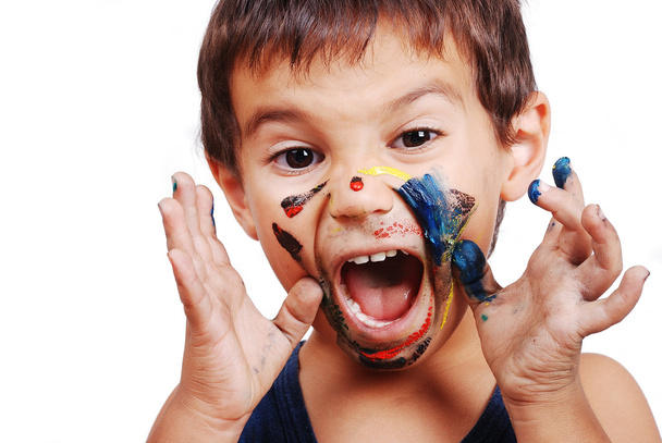 Little cute kid with colors on his face - Фото, зображення
